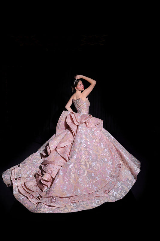 Muted pink corseted Ball Gown( OM 112 )