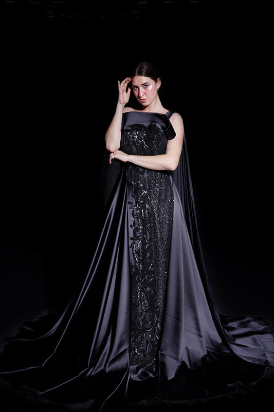 Midnight blue draped gown( OM 109 )