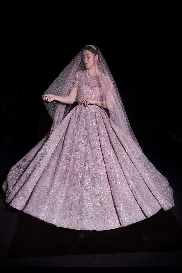 Pale mauve corseted Ball Gown( OM 110 )