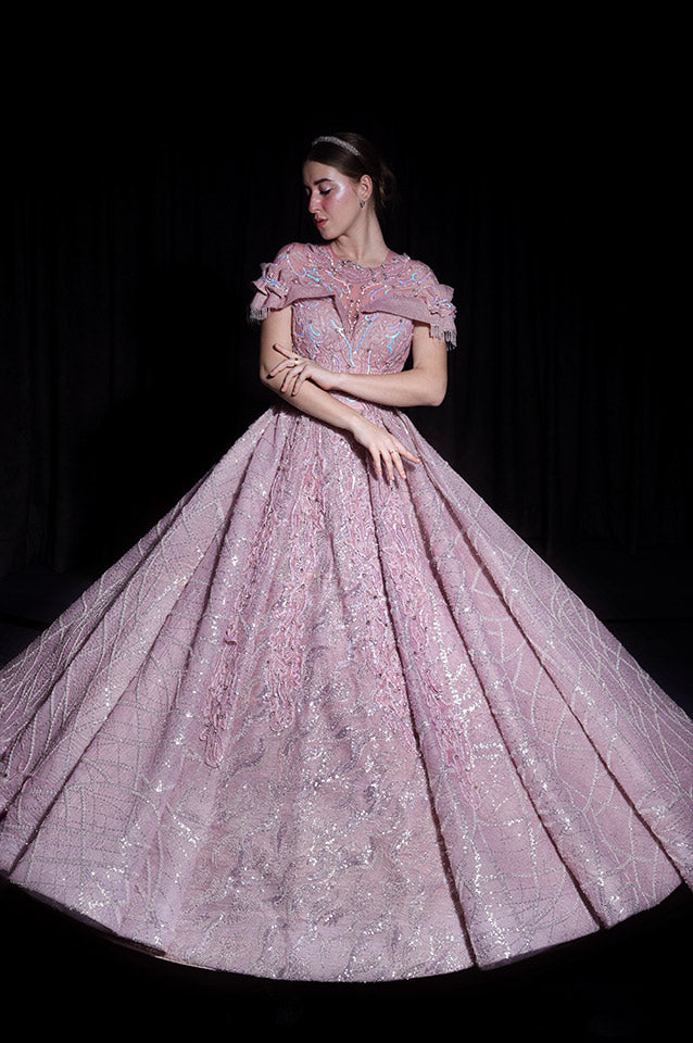 Pale mauve corseted Ball Gown( OM 110 )