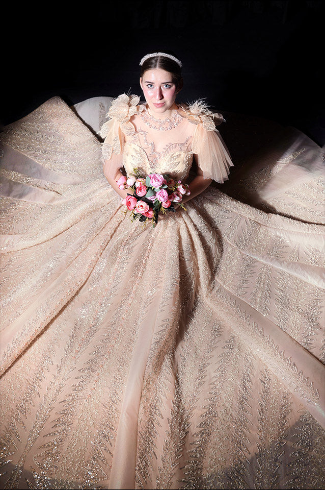 Metallic peach corseted Ball Gown ( OM 108 )
