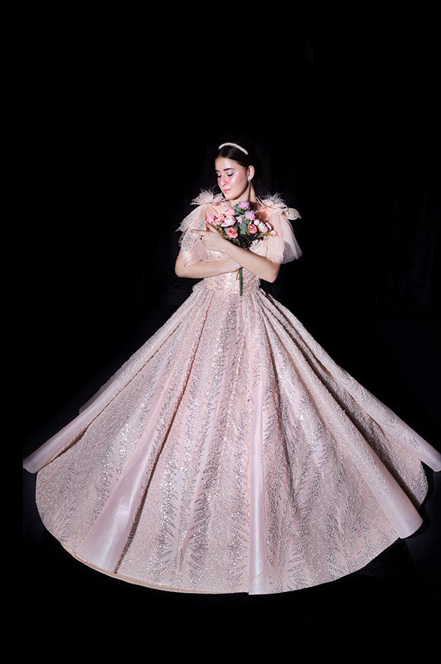 Metallic peach corseted Ball Gown ( OM 108 )