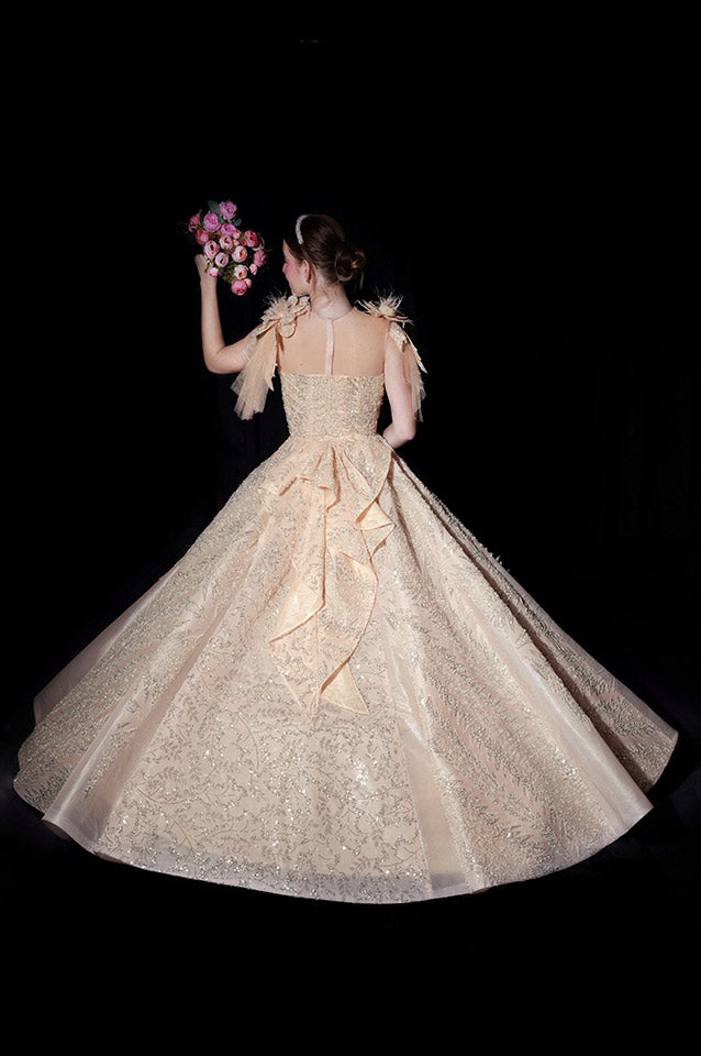Metallic peach corseted Ball Gown ( OM 108 )