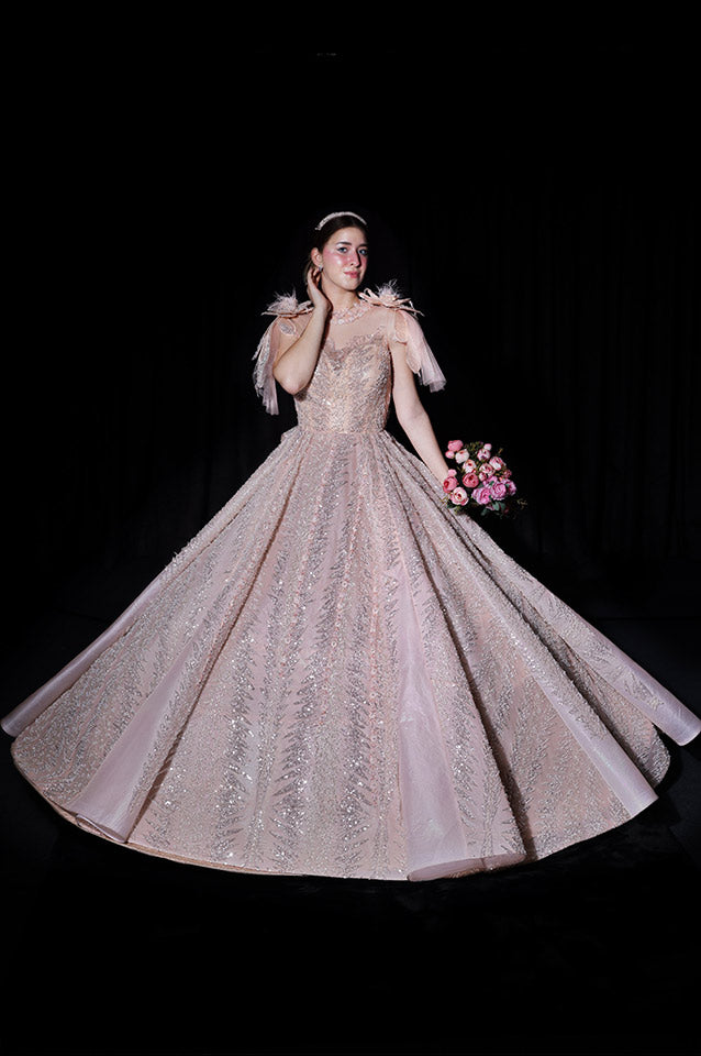 Metallic peach corseted Ball Gown ( OM 108 )
