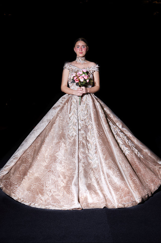 Metallic gold corseted Ball Gown( OM 111 )