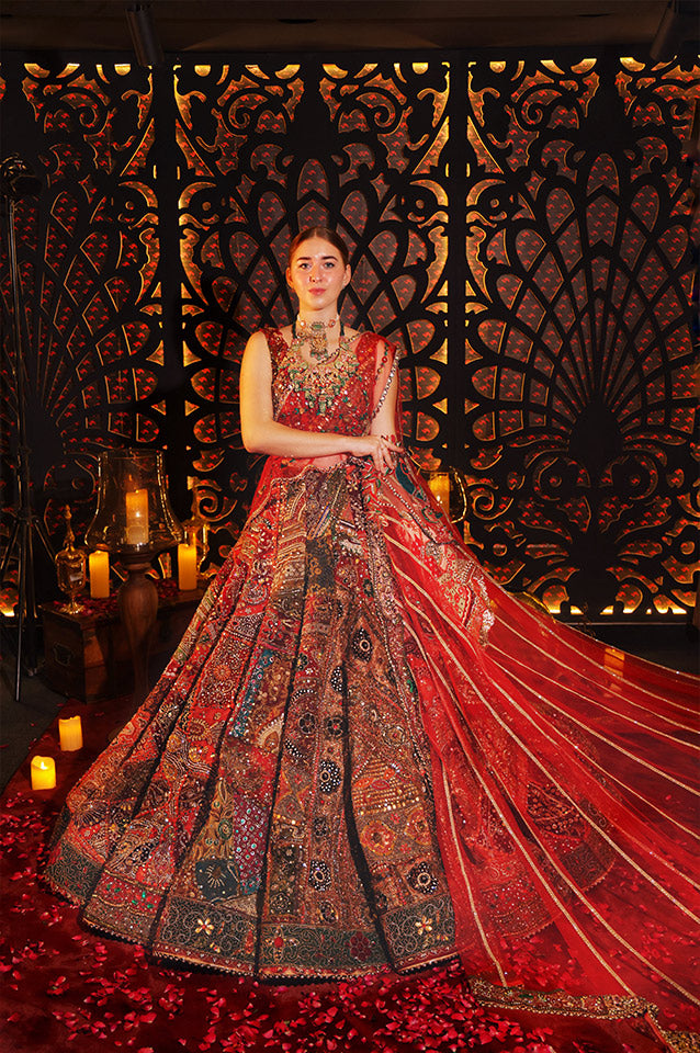 Antique Rose red Mandala lehenga set ( OM 105 )