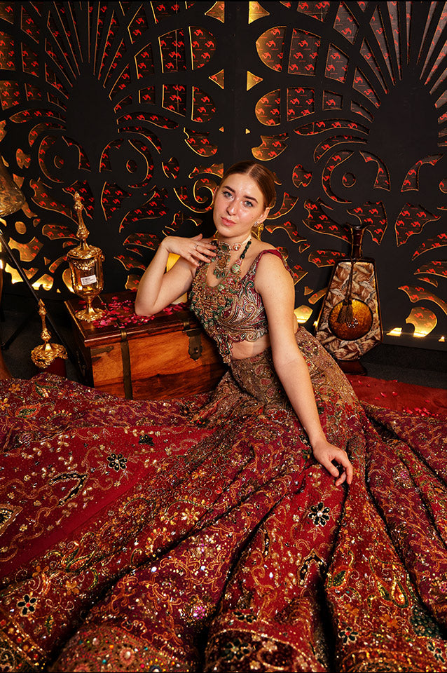 Wine mandala edit lehenga,choli & dupatta ( OM 103 )