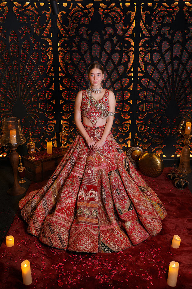 Cherry Red Rajwadha bridal lehenga set ( OM 106 )