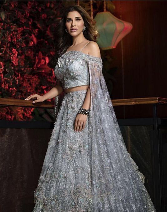 Siver Layering Lehnga with Cape om 902