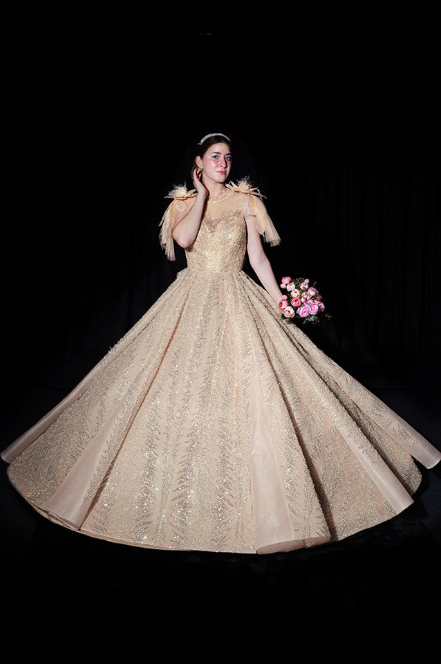 Metallic peach corseted Ball Gown ( OM 108 )