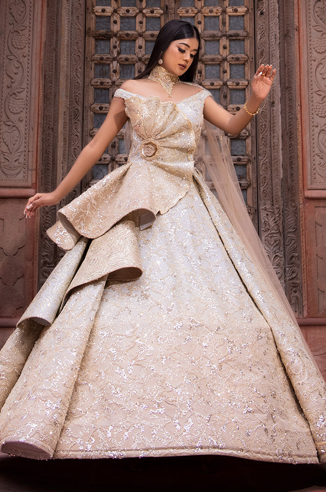 Champagne gold corseted ball gown ( OM 124 )