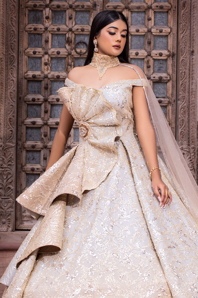 Champagne gold corseted ball gown ( OM 124 )