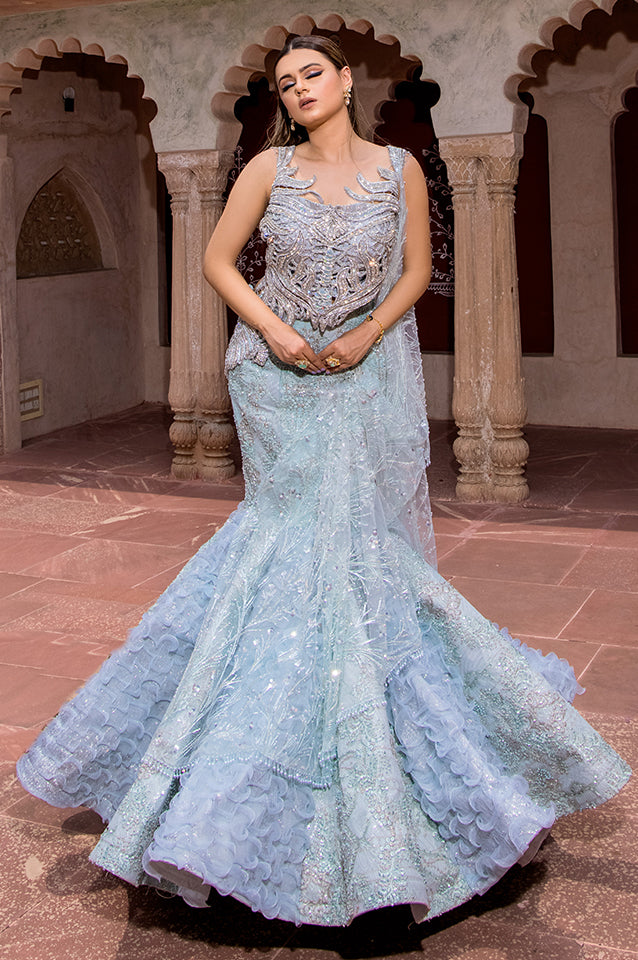 Frozen Ice Blue Mermaid Gown ( OM 123 )