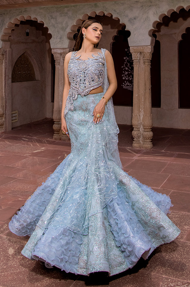 Frozen Ice Blue Mermaid Gown ( OM 123 )