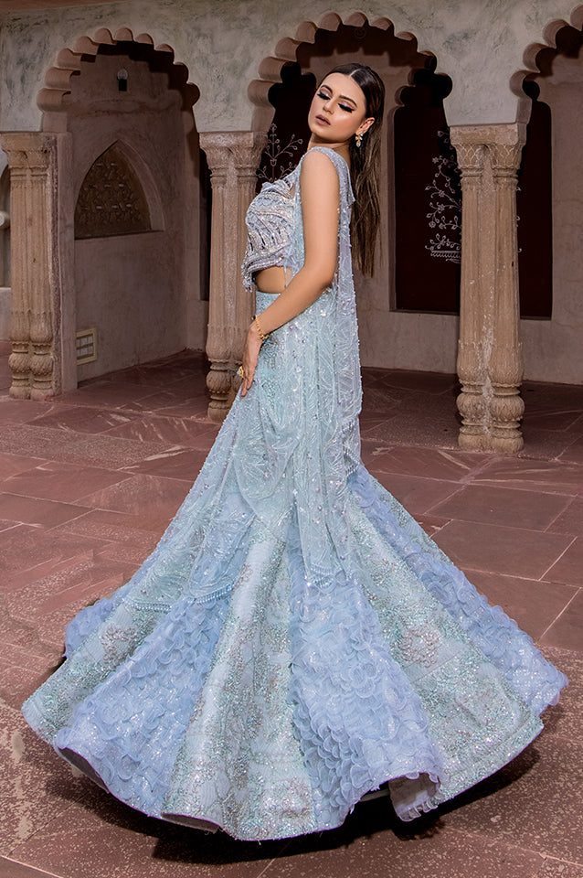 Frozen Ice Blue Mermaid Gown ( OM 123 )