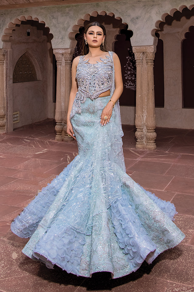 Frozen Ice Blue Mermaid Gown ( OM 123 )