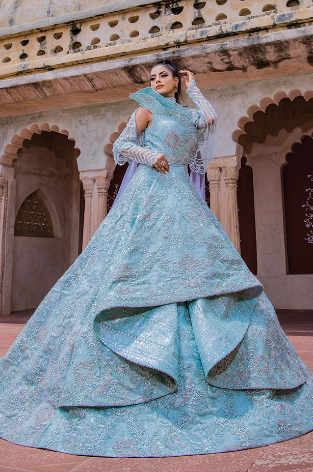 Oceanic blue corseted ball gown ( OM 122 )
