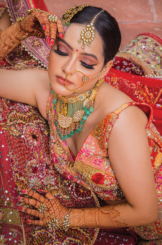 Lotus petalled Rajwadha bridal lehenga set ( OM 113 )