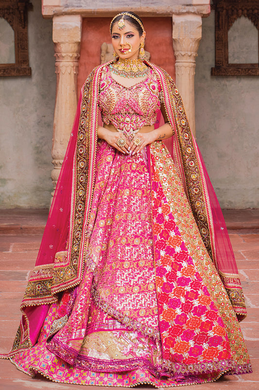 Fuschia pink multilateral layering lehenga set ( OM 116 )