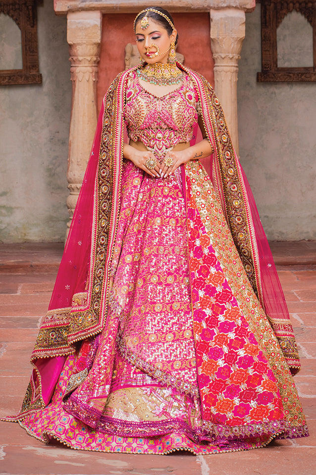 Fuschia pink multilateral layering lehenga set ( OM 116 )