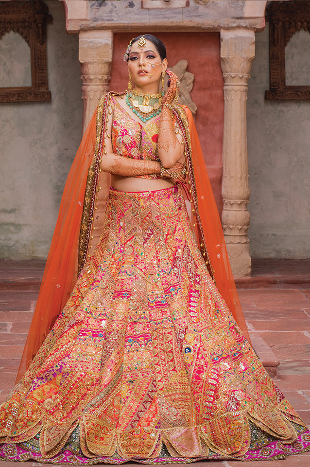 Lotus petalled Rajwadha bridal lehenga set ( OM 113 )