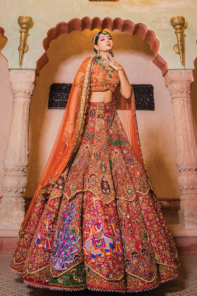 Deep rust Mandala bridal lehenga set ( OM 115 )