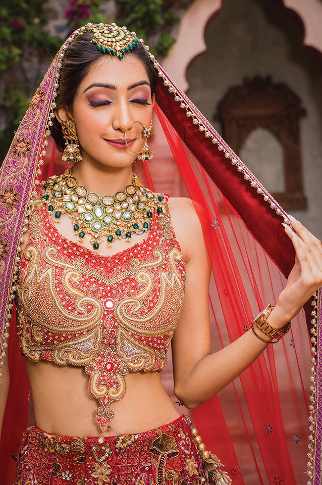 Cherry Red Mandala Bridal Lehhenga set ( OM 114 )