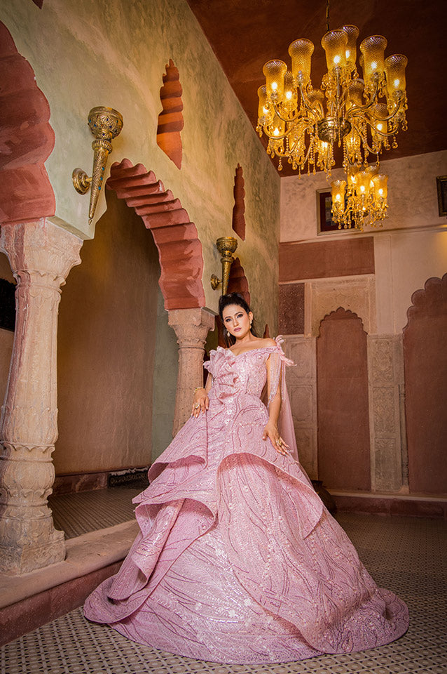 Salmon pink corseted Ball Gown( OM 121 )
