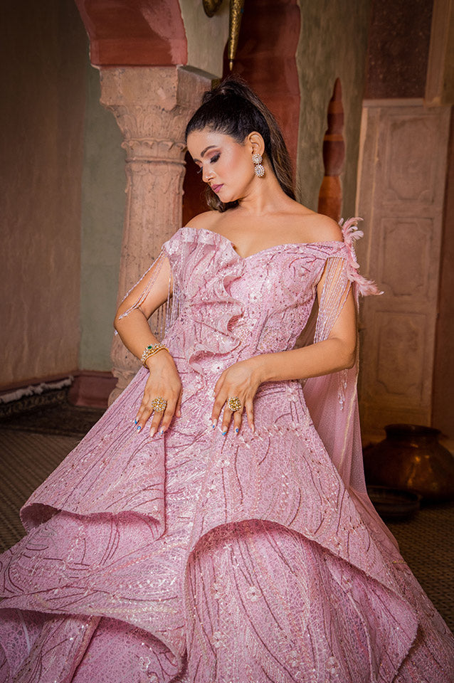 Salmon pink corseted Ball Gown( OM 121 )