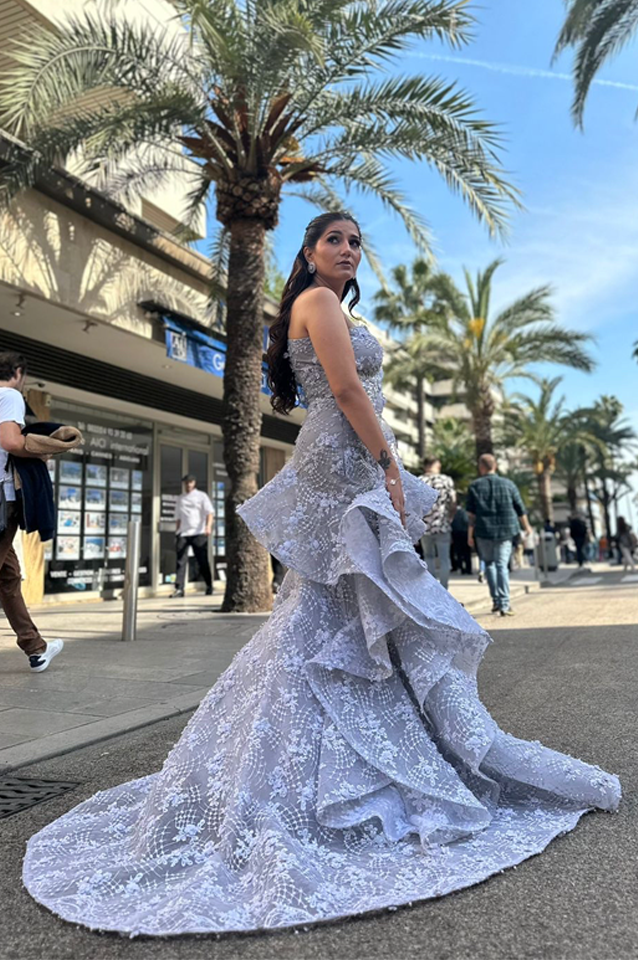 Siver Ice Blue Gown Mermaid om 904 Om By Bharti and Aashna Siver Ice Blue Gown Mermaid om 904 Om By Bharti and Aashna