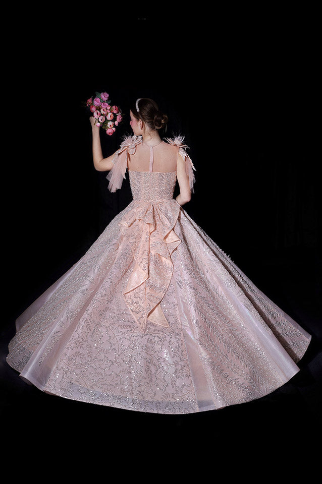 Metallic peach corseted Ball Gown ( OM 108 )