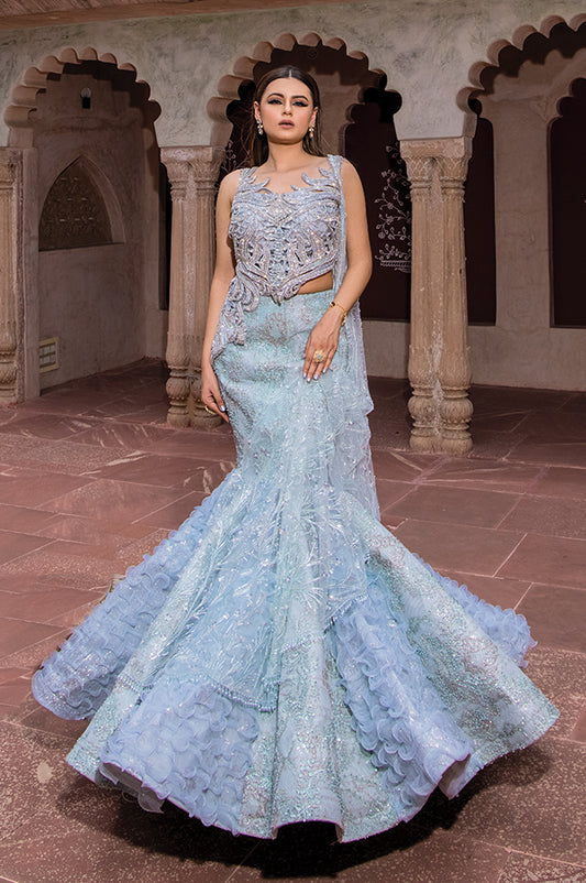 Frozen Ice Blue Mermaid Gown ( OM 123 )