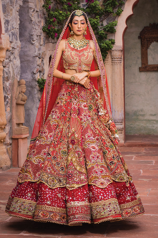 Cherry Red Mandala Bridal Lehhenga set ( OM 114 )